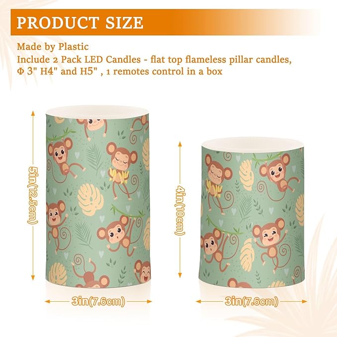 Flickering Flameless Candles, Cute Monkey LED Candles with Remote Timer, Set of 2 Battery Operated Candle for Valentine Wedding Birthday
