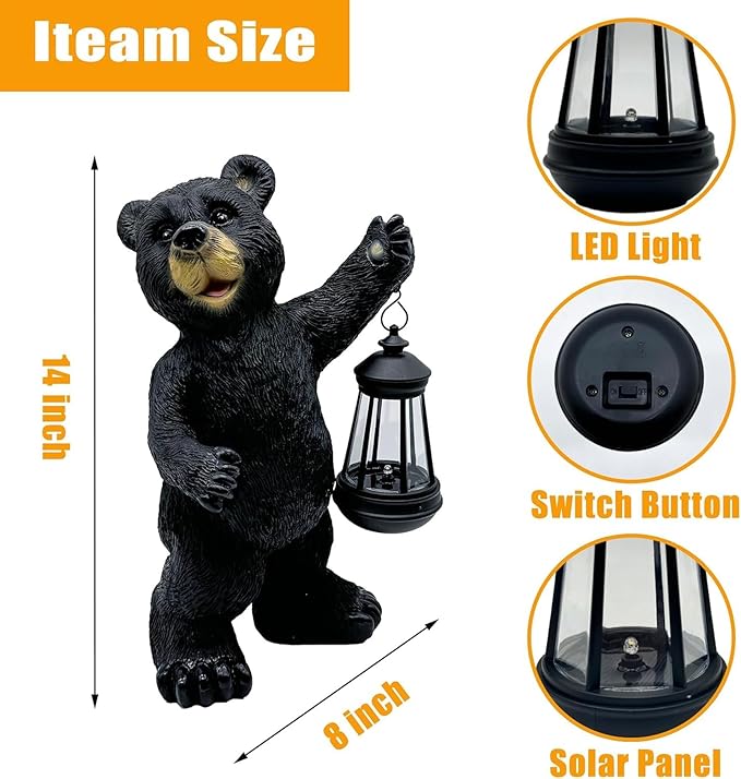 Solar Lantern Garden Statue Decoration, Outdoor Bear Statue Lights for Patio Patio Decor - Unique Housewarming Gift for Grandma Wowen Mom Friend, Cute Spring Ornament