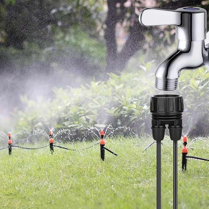 Drip Irrigation Hose Connectors,1/4 Inch Drip Irrigation Tubing x 3/4 FHT Swivel Lock Barbed Dual Hose Adapter, Convert 3/4" Garden Hose to 1/4" Drip Irrigation Parts-5 Pack