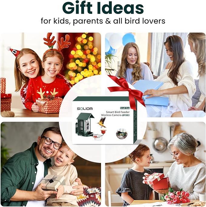 SOLIOM Solar Bird Feeder with Camera for Outdoors - AI Smart Birdhouse, 2K Live View & Instant Alerts, Squirrel Proof - Perfect Bird Watching Gift (Green)