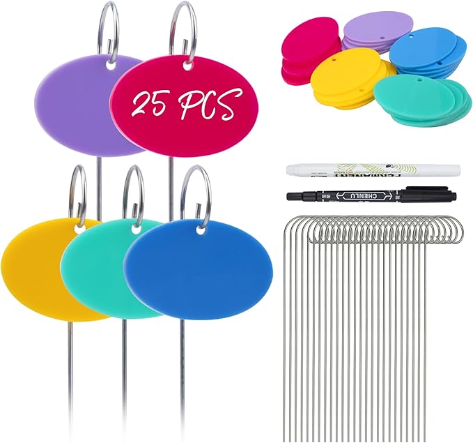 Temlum Plant Labels With Marker Pen, 25 Pcs Garden Markers Label Stakes Sign Tags for Outdoor Plants, Flowers, Herbs, Seed (Multicolor)