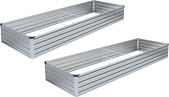 MGNO 2pcs 8x2x1FT Galvanized Raised Garden Bed-Outdoor Planter Box for Vegetables-Metal Garden Bed,Rectangle Planting Box for Herb,Flower