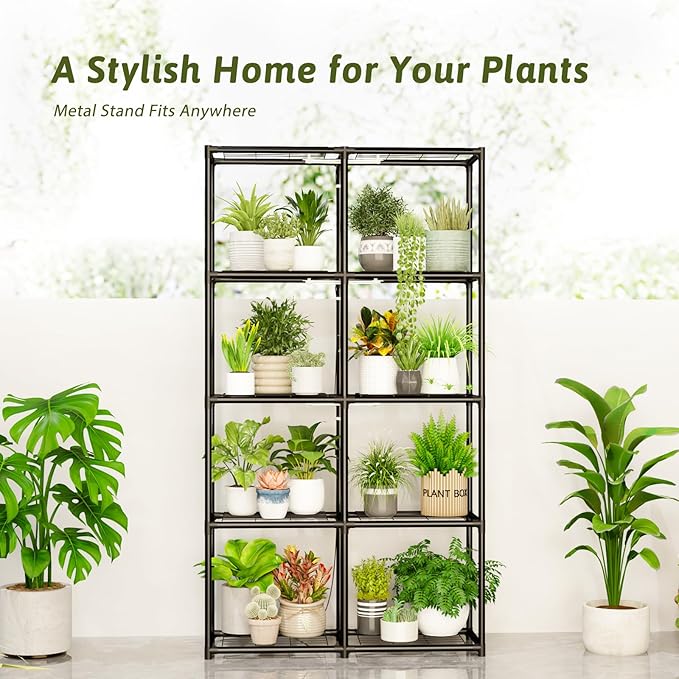 Plant Stand With Grow Light Indoor Outdoor Tall Wide Plant Shelf Metal Waterproof Black Plant Rack for Multiple Plant Holder Flower Pot Table 5 Tiers