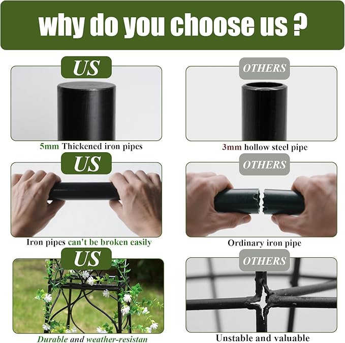 Obelisk Trellis for Garden - 38.3" x 10.03" Durable Metal Climbing Support for Roses, Vines & Flowers | Elegant Black Design with Decorative Top & Hollow Sides