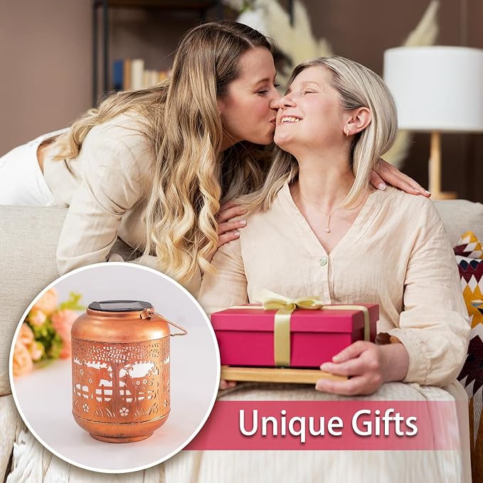 Cow Solar Lanterns Outdoor Waterproof Hanging Solar Lights Cow Gifts for Women Men Mom Metal Decorative LED Outdoor Lanterns for Patio, Lawn, Landscape, Garden Decor, Yard Decorations