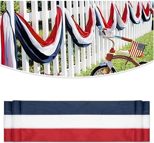 2x20Ft Large Patriotic US Flag Bunting Decorations 4th of July Red, White & Blue Stripe Banner Veterans Day Memorial Days Celebration Decorations Home Garden Outdoor-1Pack