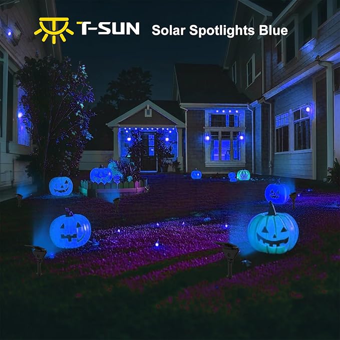 T-SUN Solar Spot Lights Outdoor 6Pack Blue Solar Christmas Spotlights Landscape Lights IP65 Waterproof Auto On/Off for Garden/Yard/Pathway/Patio