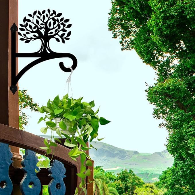 peacoblue Iron Plant Hangers Hooks for Outdoor Indoor Hanging Plants Flower Fern Pots Lantern Bird Feeder,12"x16" Weather Resistant Metal Wall Holder for Porch Garden Farmhouse(Tree of Life)