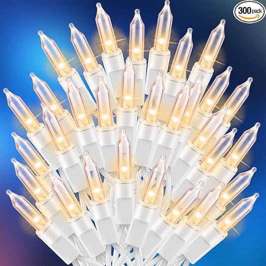Ultra-Bright Connects End to End Warm White Christmas Mini Light 300L 63.8Ft(2Sets-Each 150L)UL Listed Incandescent Bulb String Light for Indoor Outdoor Holiday Garden Christmas Tree Decor