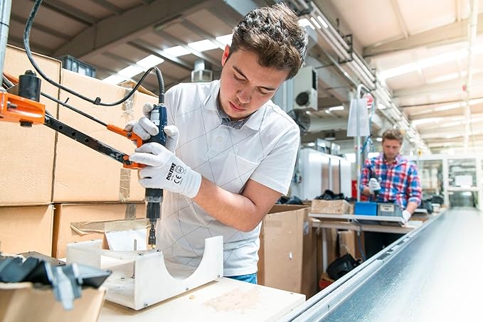 DULFINE Safety Work Gloves PU Coated-12 Pairs,White Seamless Knit Glove with Polyurethane Coated Smooth Grip on Palm & Fingers, for Men and Women, Ideal for General Duty Work (Medium)