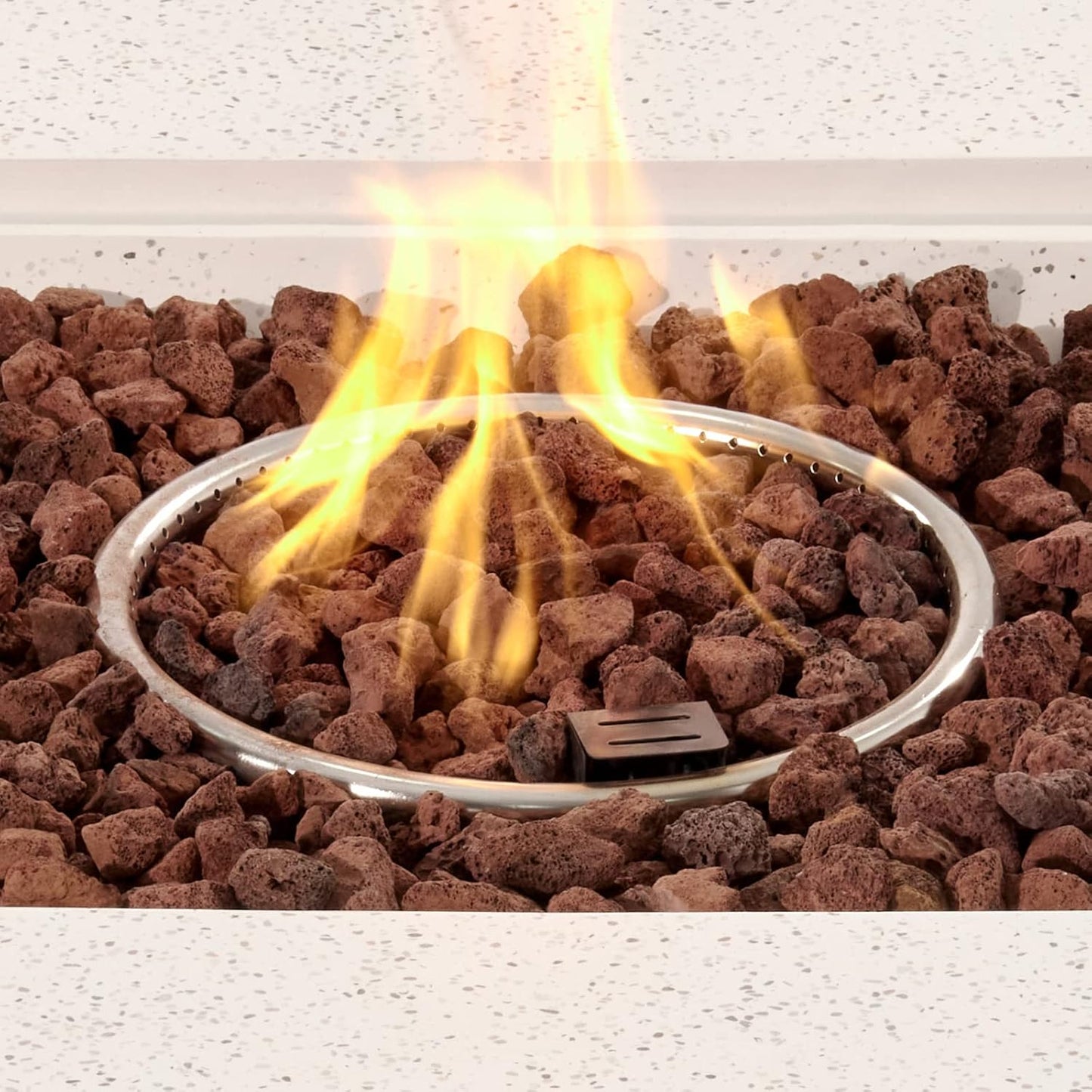 COSIEST Outdoor Propane Fire Pit Coffee Table w Square Faux Stone 35-inch Base, 50,000 BTU Stainless Steel Burner, Free Lava Rocks and Rain Cover