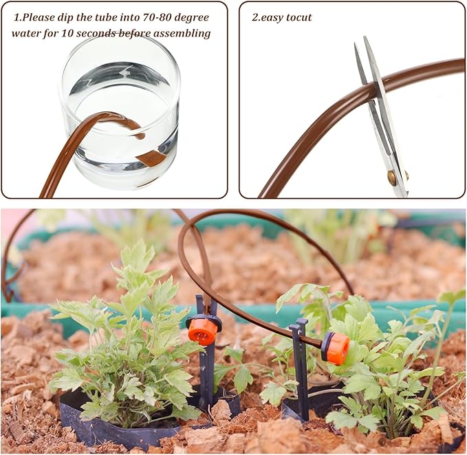 Treela 328 ft Drip Irrigation Hose 1/4 Inch Blank Distribution Tubing Drip Irrigation Tubing Water Hose for Garden Flower Bed Greenhouse Flower Patio Lawn (Brown)