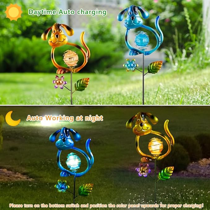 Solar Outdoor Garden Lights,27.4''H Dog Solar Figurine Lights,Waterproof Solar Decorative Garden Stakes for Lawn Patio Pathway, Solar Lights for Outside for Mom,Women,Dog Lovers