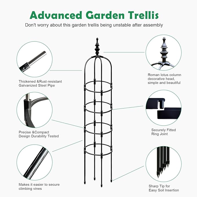 Trellis for Climbing Plants Outdoor 1Pcs Garden Obelisk, Metal Pipe Tomato Cage Cucumber Rose Flower Vegetable Grape Round Vine Tall Plants Trellis,Plants Support Stakes Potted Garden Tower Indoor