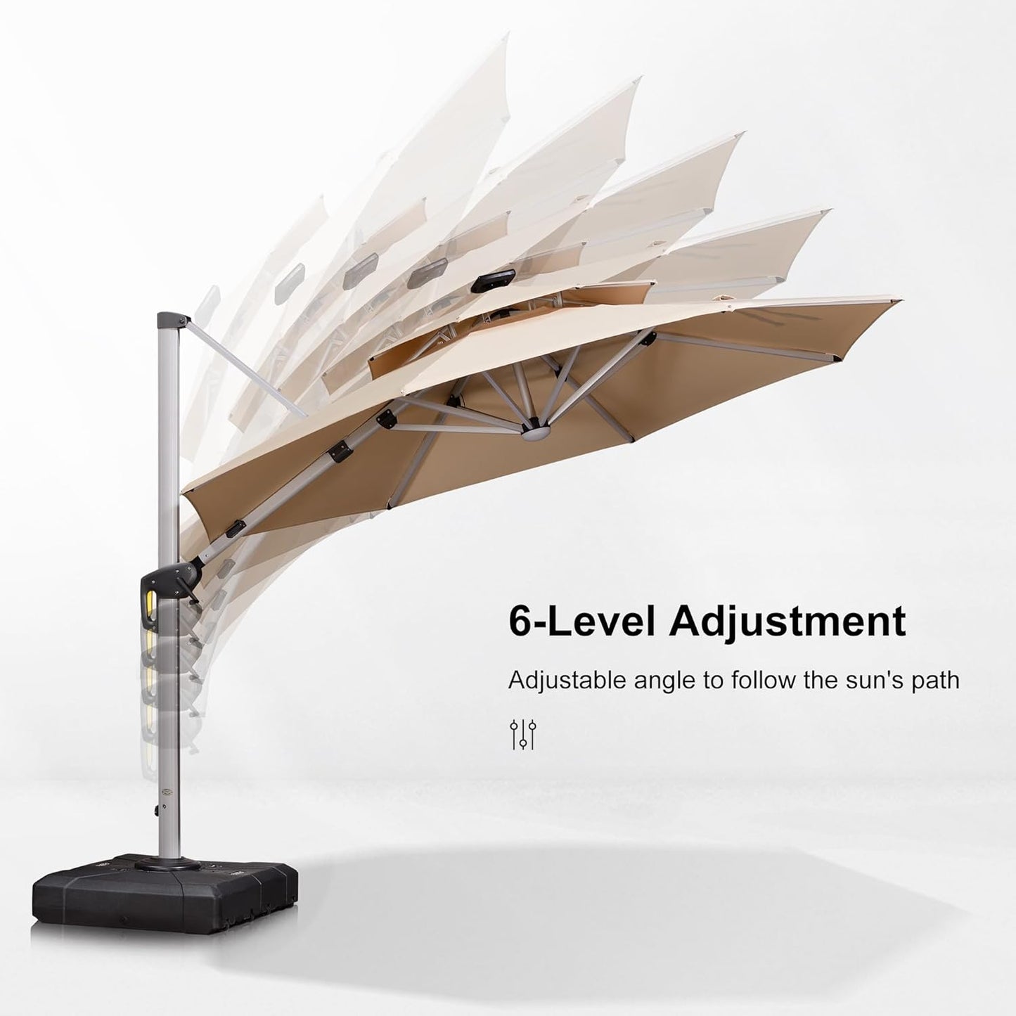 PURPLE LEAF 10ft Patio Umbrella With Base Solar powered LED Cantilever Umbrella with LED lights Windproof Outdoor Offset Umbrella for Garden Deck Pool Patio, Beige