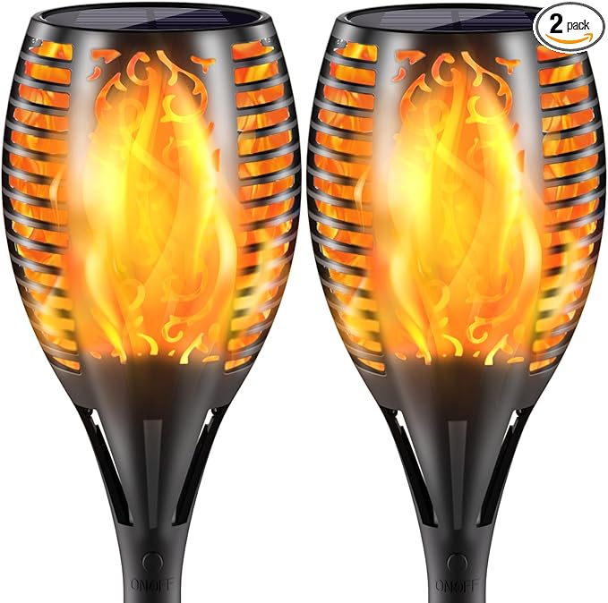 Upgraded Larger Solar Torch Lights, 43" Flickering Flame Solar Lights, Waterproof Outdoor Solar Landscape Decoration Lighting 96 LED Auto On/Off Garden Patio Yard Pathway,Black 2 Pack (2)
