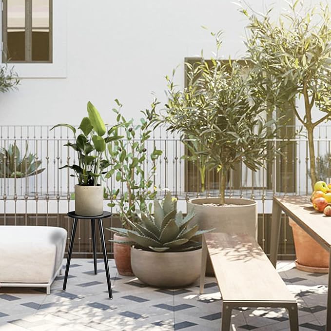 Uneedem Indoor Plant Stand Wood Mid Century Plant Stand for Indoor Plants, Modern Plant Table, 20.5" Tall Plant Holder Stand for Flower Pots, Small Round Side Table, End Table Black