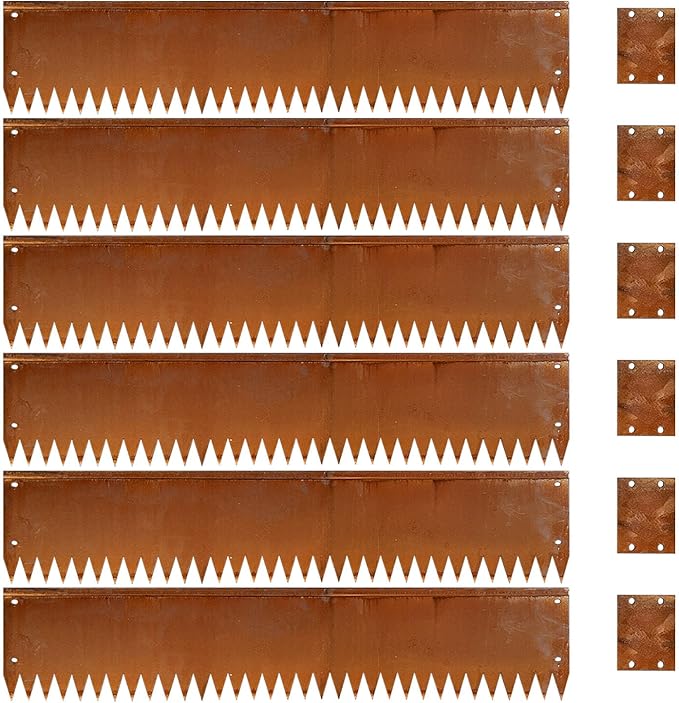 Cor Ten Steel Metal Landscape Edging 40 inch with Top Bending Protection Pre-Rusted Cor Ten Steel Garden Edging 8 Inch Depth 180 Degree Bend 6 Pack for Lawn Yard (8 inch-180 Degree Bend, Rusted)