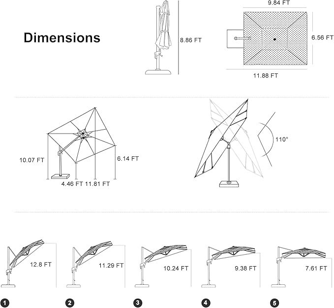PURPLE LEAF 10' X 6.5' Left-right Tilting Outdoor Patio Umbrella Swivel Offset Cantilever Heavy Duty Rectangle Aluminum Umbrella with UV Resistant for Deck Pool Patio Backyard, Ocean Slate