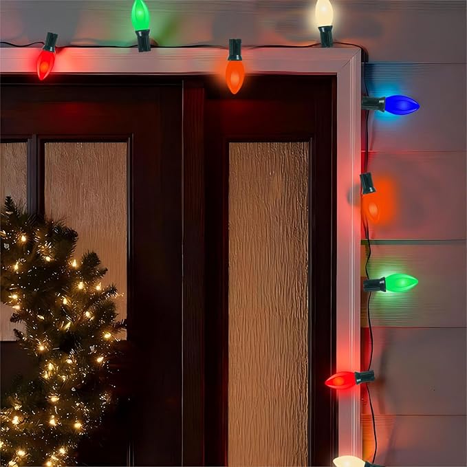Vintage C9 LED Christmas Lights Outdoor, 25 Feet C9 Multicolor Christmas String Lights with 26 LED Bulbs for Indoor Christmas Tree Roofline Holiday Party Garden Patio Backyard Cafe Xmas Decoration