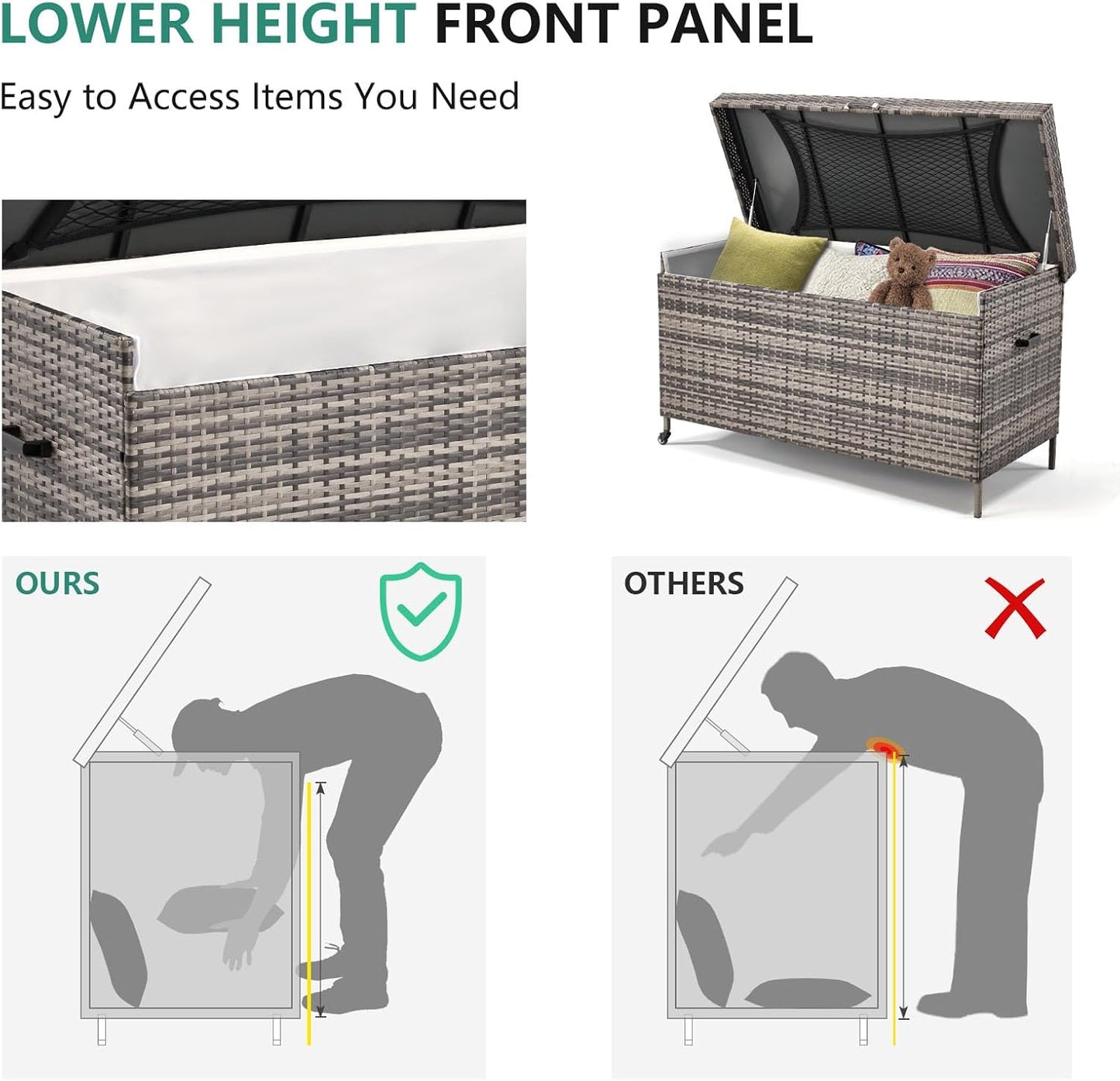 HOMREST Large Deck Box, Outdoor Wicker Storage Container with 240 Gallon, Patio Rattan Furniture for Garden Tools, Pillows, Pool, Brown