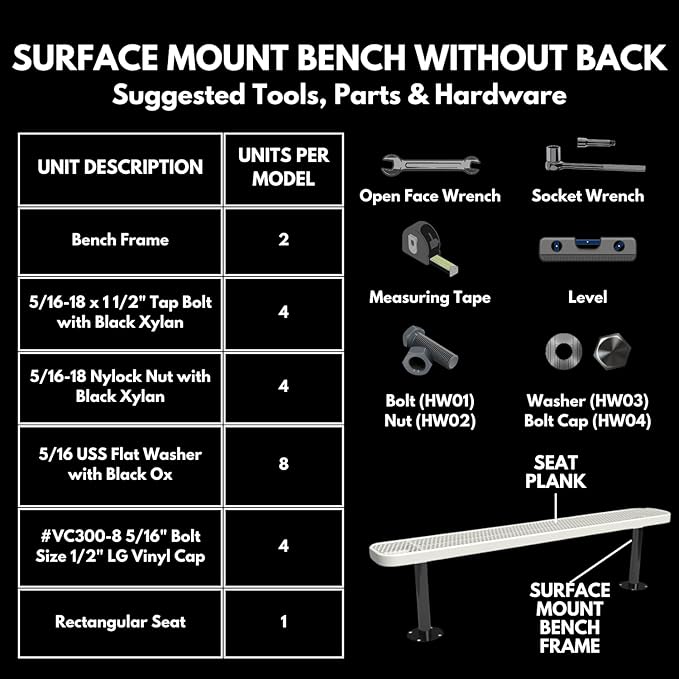 Coated Outdoor Furniture Heavy-Duty Outdoor Bench Thermoplastic Coated, Expanded Metal, Commercial-Grade Seating, Made in America (Surface Without Back, 8 Ft, Grey)