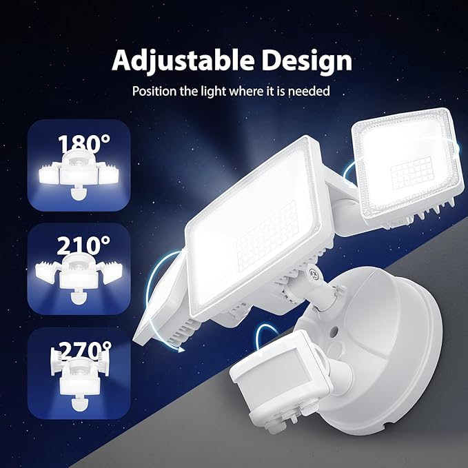 Onforu 3 Pack 65W LED Motion Sensor Outdoor Lights, Security Light Motion Outdoor Flood Light Fixture Detection Detector, 3 Adjustable Heads 6500LM 6500K IP65 Waterproof Exterior Garage Yard (White)