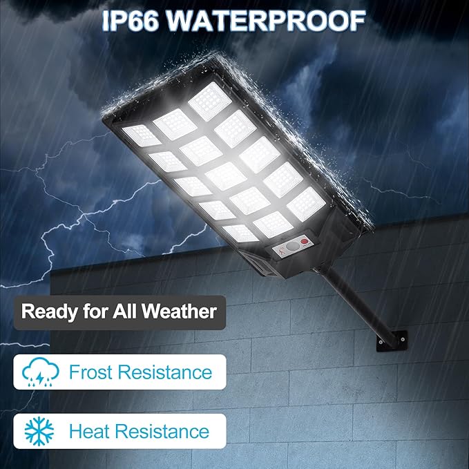 Solar Lights Outdoor,IP66 Waterproof Solar Street Lights with Motion Sensor & Remote,6500K Dusk to Dawn Street Lamps for Parking Lot/Yard/Garden(2 Pack)