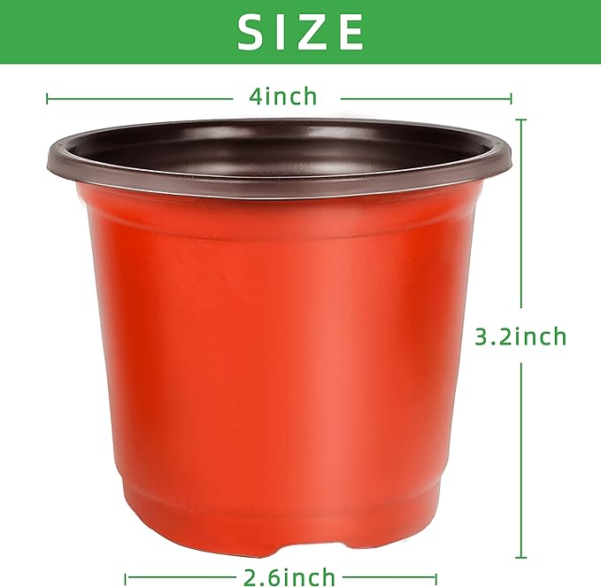 TDHDIKE 4" Small Plastic Plant Nursery Pot/Pots (100pcs Pots and 100pcs Plant Labels) Seedlings Flower Plant Container (Red) Seed Starting Pots Indoor Outdoor