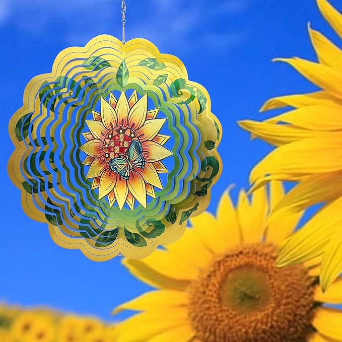 Sunflower Wind Spinners 3D Hanging Wind Spinner Sunflower Ornament Gifts for Women Mom Grandma,12inch Metal Wind Kinetic Sculpture for Outdoor&Indoor Decor, Yard Art, Garden Decoration