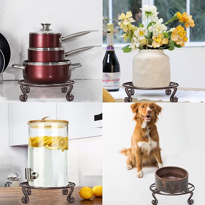 Yimobra 4 Pack Plant Stand for Flower Pot Heavy Duty Potted Holder Indoor Outdoor Metal Rustproof Iron Garden Container Round Supports Rack for Planter (4PC Brown 9.4 x 2 IN)