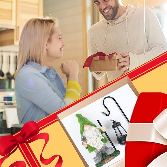 Flocked Solar Garden Gnomes Outdoor Statues-15.8”Outdoor Garden Decor-LED Outdoor Decor Light-Unique Housewarming Gifts Yard Art Sculptures for Patio Lawn Ornaments