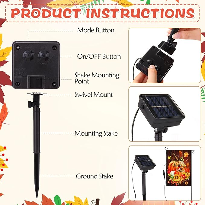 12 Pcs Solar Seasonal LED Garden Flags 12 x 18 Inch Double Sided Yard Flags Halloween Christmas Fall Thanksgiving Day Decorations Welcome Garden Holiday Yard Outside Lawn Decoration