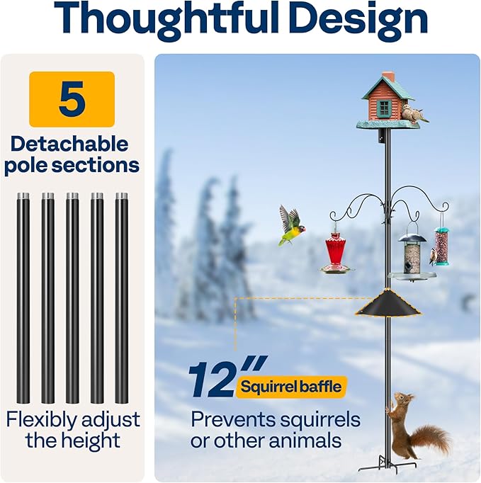 VIVOHOME 106 Inch Bird Feeder Pole, Heavy Duty Adjustable Bird House Stand Pole for Outdoor, Bird House Pole Mount Kit with 5 Prong