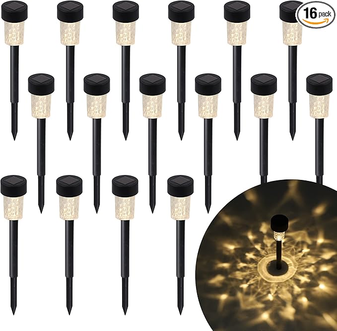 Dynaming 16 Pack Outdoor Solar Pathway Lights, Warm White LED Solar Powered Walkway Lights, Waterproof Landscape Decorative In-Ground Lighting for Garden Lawn Patio Yard Deck Driveway