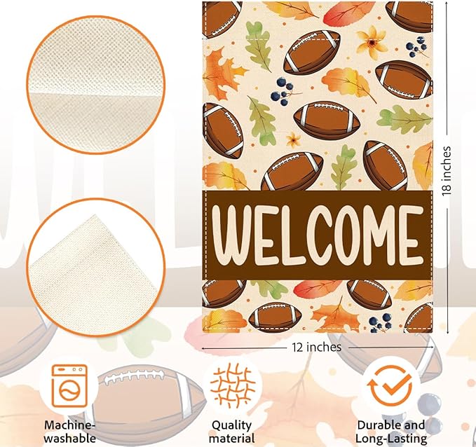 Welcome Fall Garden Flag Autumn Football Garden Flag 12x18 inch Double Sided Fall Maple Leaves Seasonal Flags for Yard Outside Lawn Patio (Flay 1802)