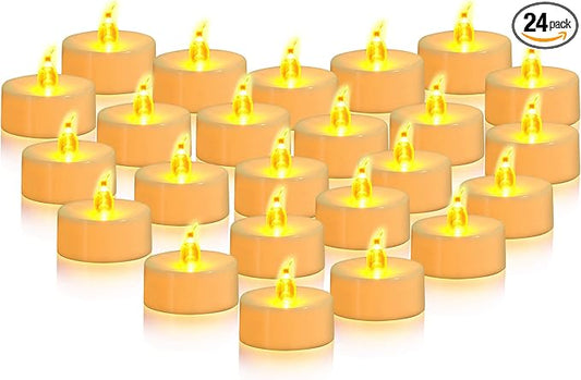 JOSU LED Tea Lights Candles [24 Pack] Flameless Candles, Realistic Battery Operated Candle, Flickering Bright Tealights with Warm Yellow Light for Party, Wedding, Valentine's Day