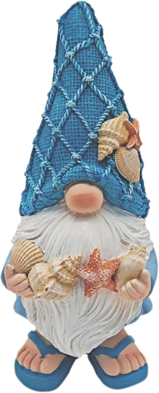 Outdoor Garden Sea Gnome Statue Decoration Indoor Outdoor Resin Beach Gnome Sculpture for Home Office Desktop Bathroom, Summer Pool Decoration Outdoor Gifts (Holding a Shell)