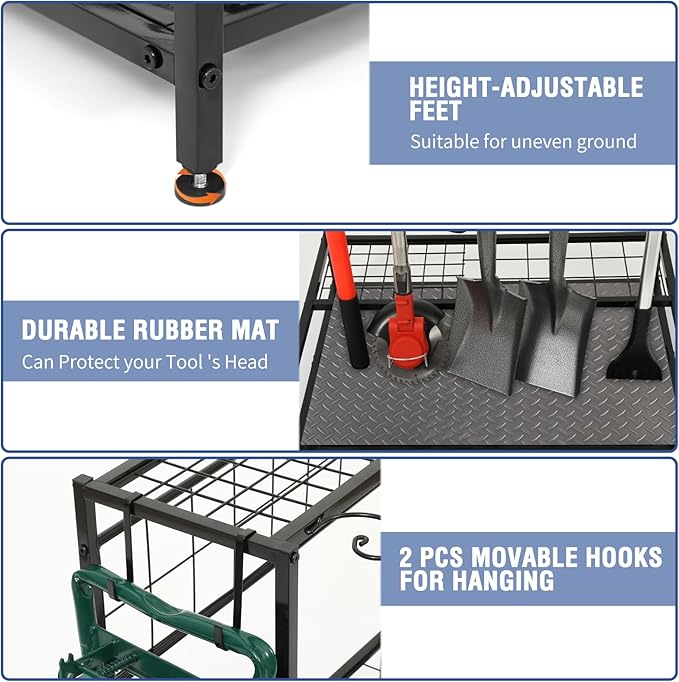 Garden Tool Organizer for Garage, Garden Tool Rack, Up to 58 Long Handled Tools, Yard Tool Holder for Garage, Shed, Outdoor, Tool Stand, Black (Garden Tool Rack)