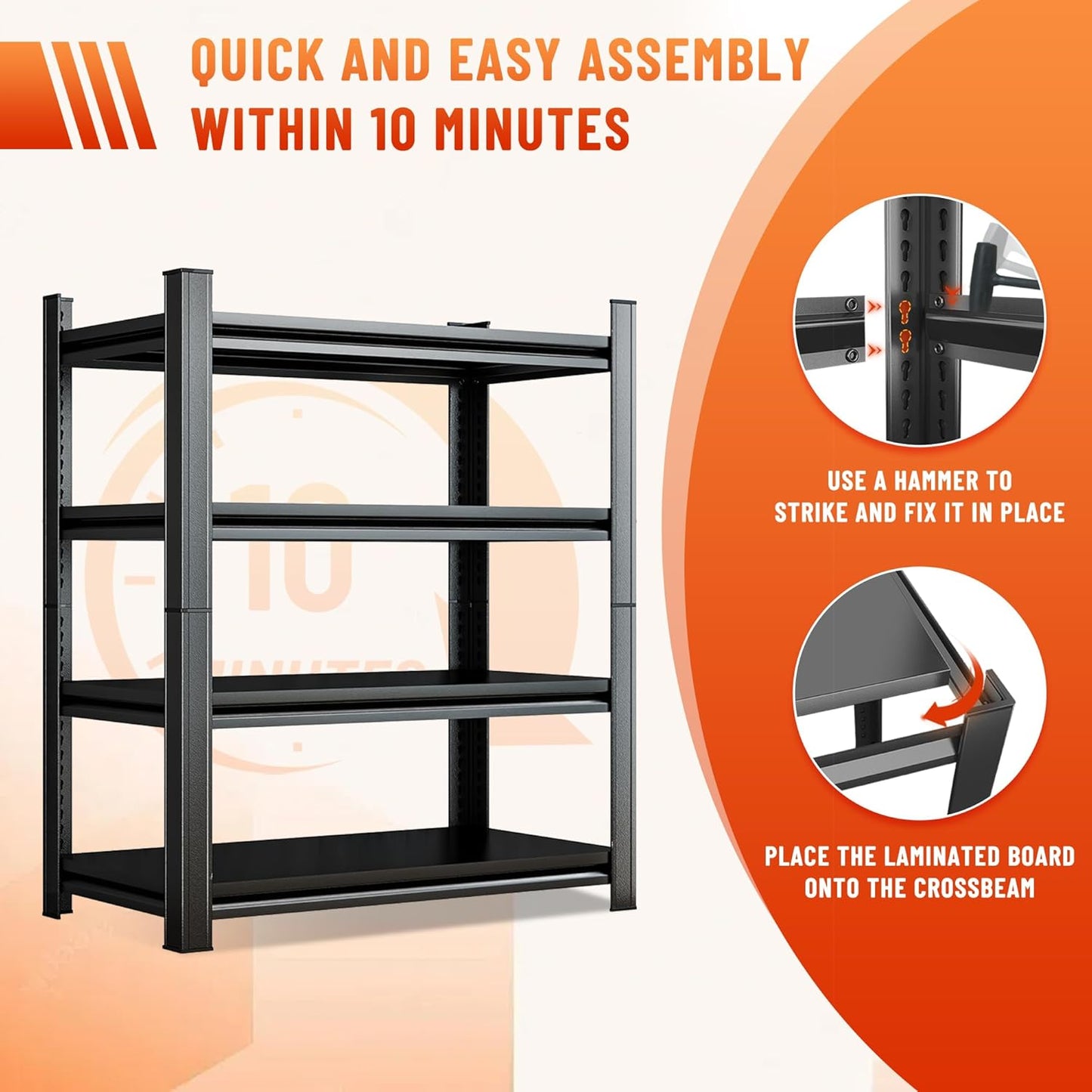 Heavy Duty 4-Tier Steel Shelving Unit, 2000LB Capacity Adjustable Storage Rack for Garage, Warehouse & Basement, Easy Tool-Free Assembly（54.3''H x 39.4W x 15.7''D）