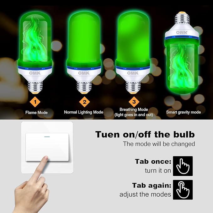 OMK Green Led Flame Light Bulb LED Christmas Decorations Fire Light Bulbs - Upgraded Halloween Bars Porch Light Bulb Flickering Fire LED Lamps for Indoor/Outdoor/Holiday Decoration Gifts