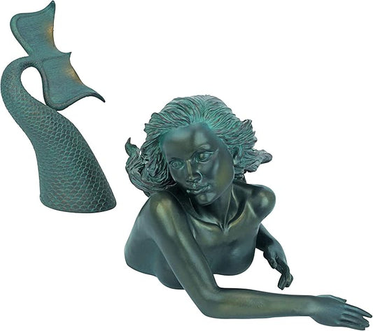 Design Toscano Meara the Mermaid Swimmer Indoor/Outdoor Garden Statue for Patio, Pool or Lawn, 16 Inches Wide, 7 Inches Deep, 7 Inches High, Handcast Polyresin, Green Verdigris Finish
