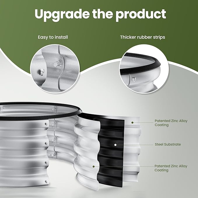 ZXZYHFTY Round Galvanized Raised Garden Bed kit,Silver Outdoor Garden Raised Planter Box, Round Large Metal Raised Garden Beds for Vegetable 2 * 2 * 1ft 3 Pcs