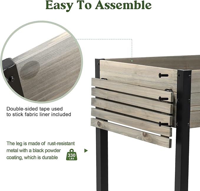 Raised Garden Bed, Metal Leg Wood Planter Boxes with Folding Storage Shelf,Elevated Planter Box for Growing Fresh Herbs, Vegetables, Flowers Great for Outdoor Patio, Deck, Balcony（Gray）