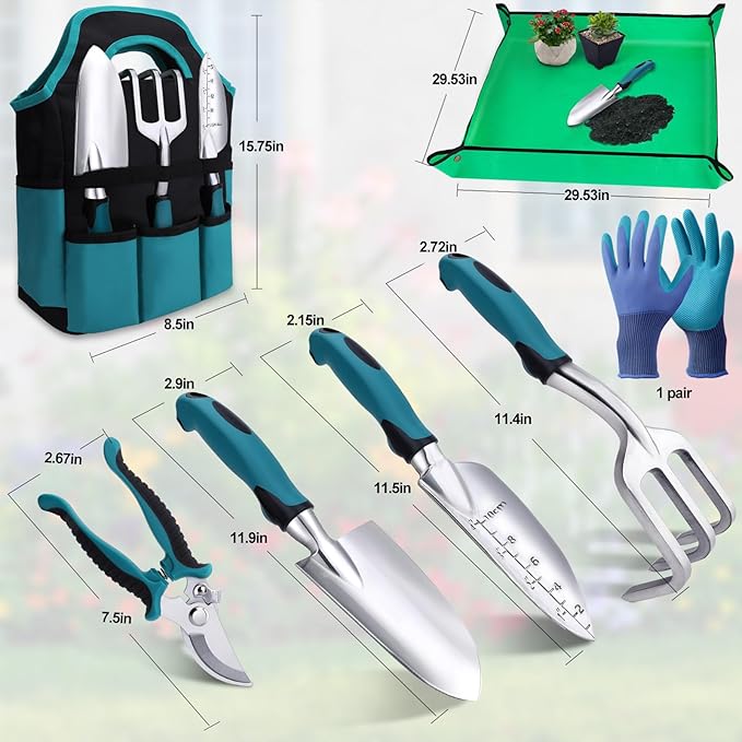 Kynup Garden Tools 7-Piece, Gardening Hand Tools, Gardening Tools Set with Rust-Proof,Stainless Steel, Aluminum Alloy Material, Gardening Supplies Set Ideal Gardening Gift