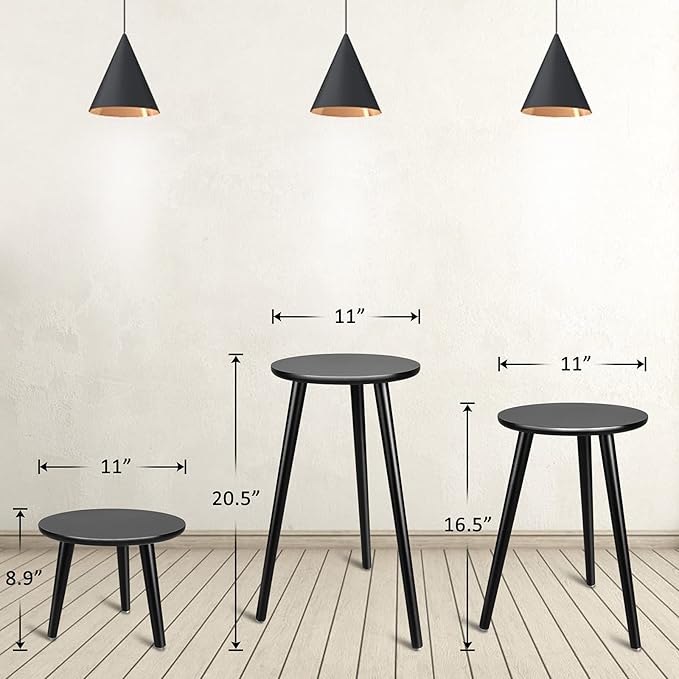 Uneedem Indoor Plant Stand Wood Mid Century Plant Stand for Indoor Plants, Modern Plant Table, 20.5" Tall Plant Holder Stand for Flower Pots, Small Round Side Table, End Table Black