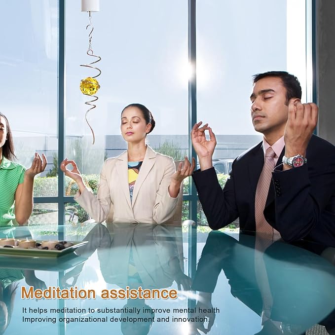 Gazing Ball Spiral Tail, Wind Spinner Stabilizer, Sun Catcher Metal Decor with Golden Crystal Glass Ball & Swivel Hook, Indoor Outdoor Decoration Garden Art Ornament Decorative Gifts 13 inch