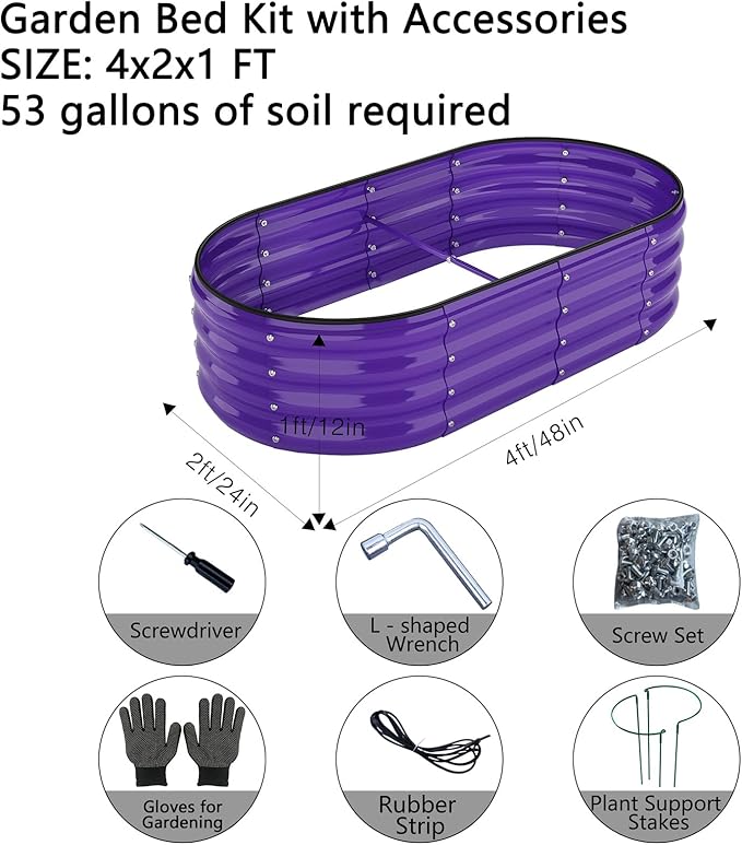 Raised Garden Bed, 4x2x1ft Raised Beds for Gardening Outdoor for Vegetables Flowers Ground Planter Box，Galvanized Raised Garden Beds