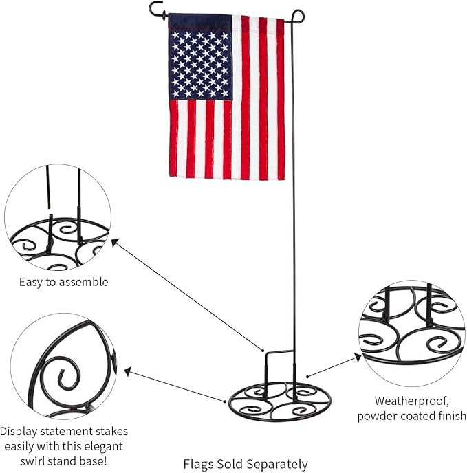 Evergreen Flag Metal Elegant Scroll Stand Base | Sturdy 2 lbs Solid Steel | Black | Designed for Garden Flag Stands | 11 Inches Wide x 6 Inches High | Outdoor American Flags and Seasonal Holiday Decor