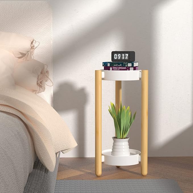 Bamboo Plant Stands Indoor, 2 Tier Steel Tray Tall Corner Plant Stand Holder & Plant Display Rack for Outdoor Garden Indoor Home (2 Tier)